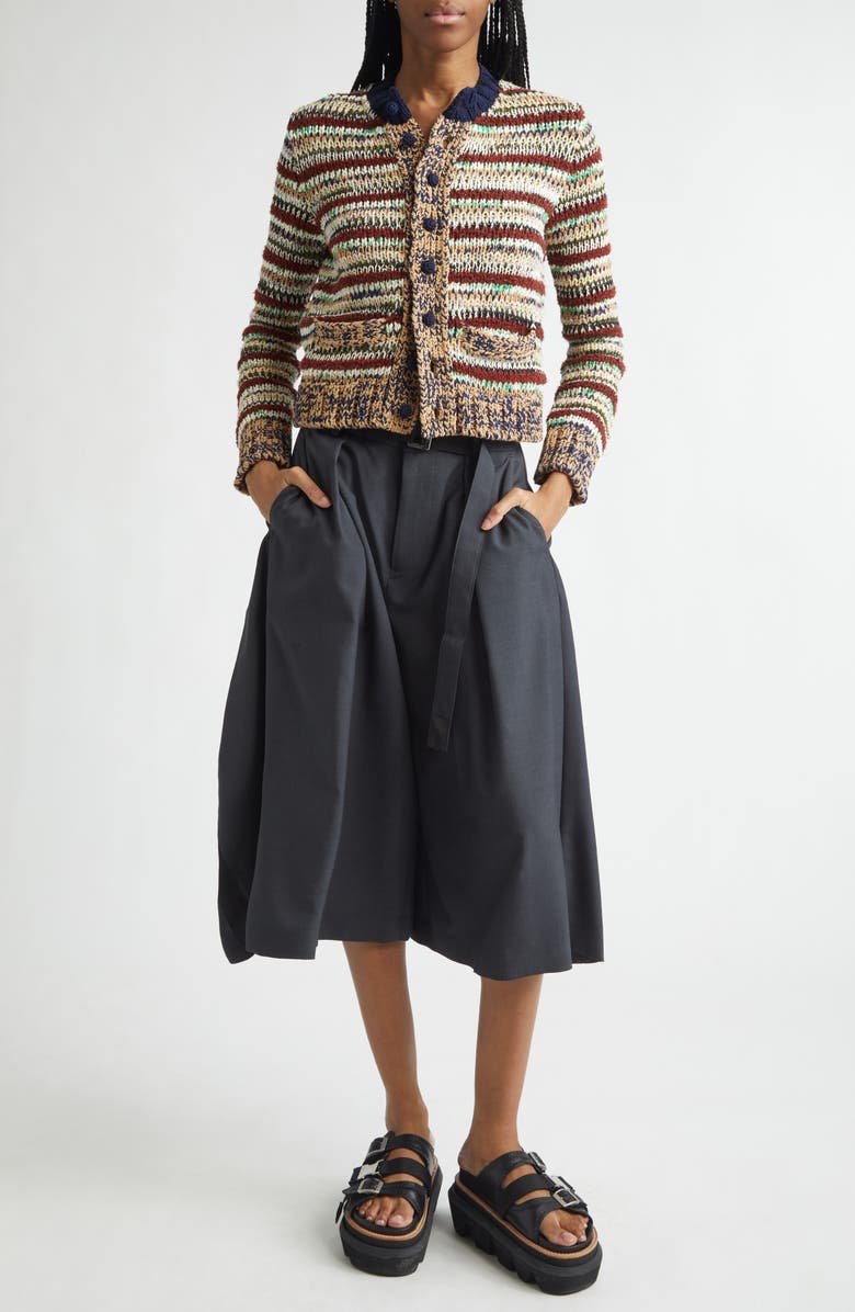 Sacai Mixed Yarn Cotton Blend Cardigan, Alternate, color, Beige Multi
