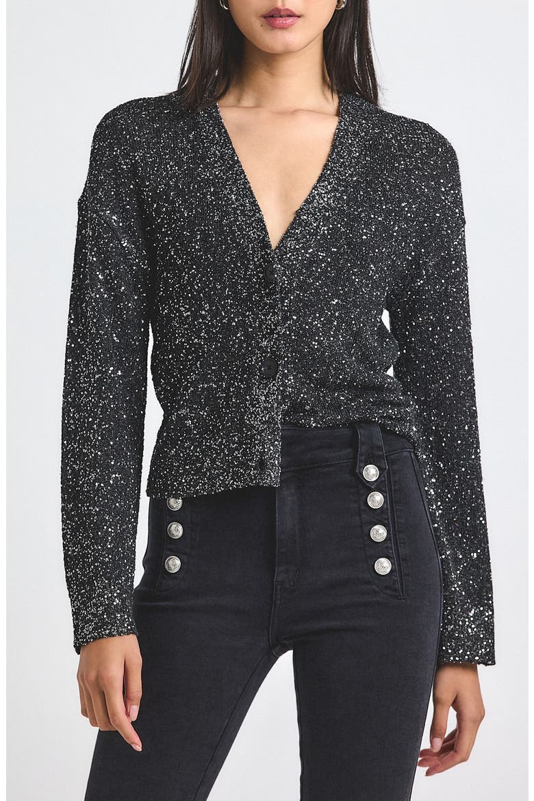 Kalena Sequin Plated Cardigan, Main, color, BLACK/ CHARCOAL