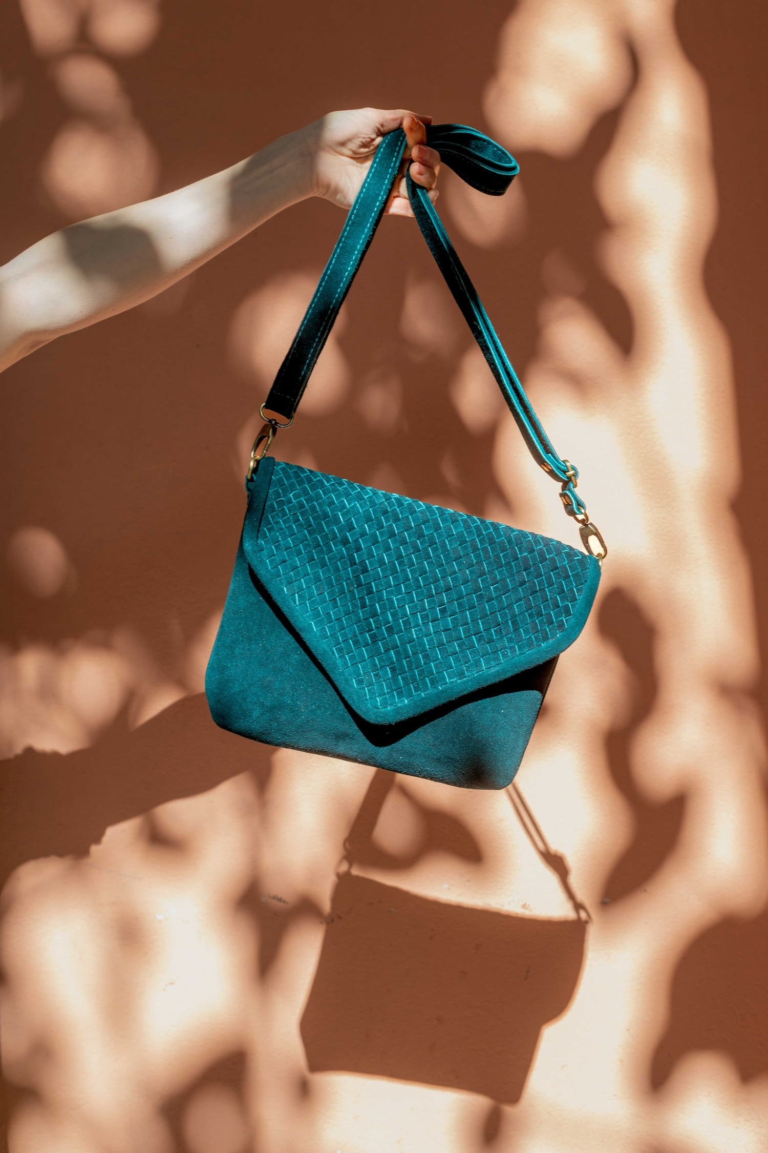 Teal Suede Woven Everyday Bag, Alternate, color, Teal