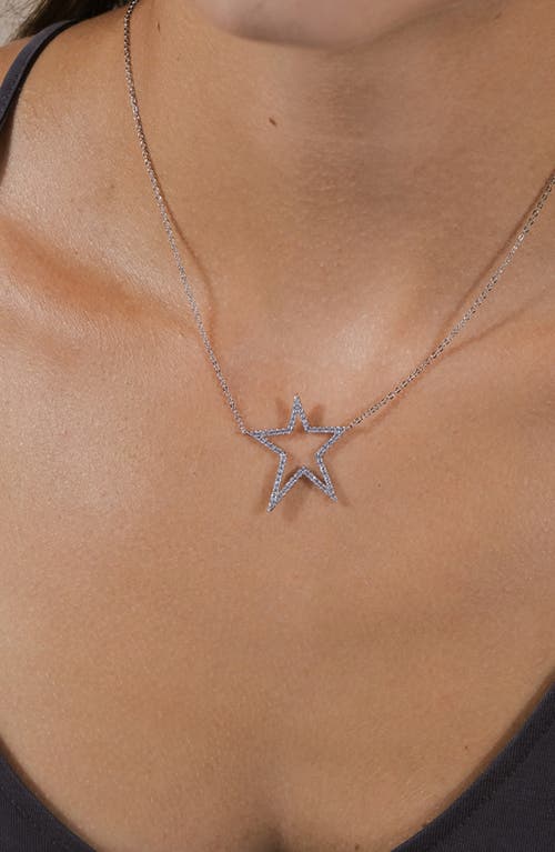 Sterling Forever Stationed Cubic Zirconia Star Pendant Necklace In Metallic