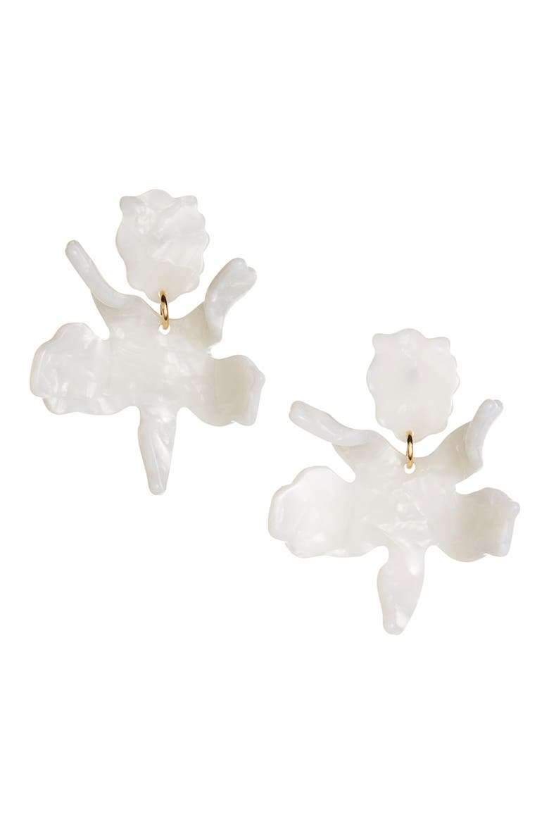 Small Paper Lily Drop Earrings, Main, color, MOTHER OF PEARL