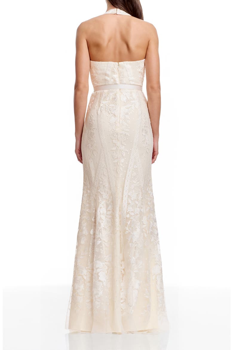 Devin Embroidered Lace Halter Evening Gown, Alternate, color, OFF WHITE
