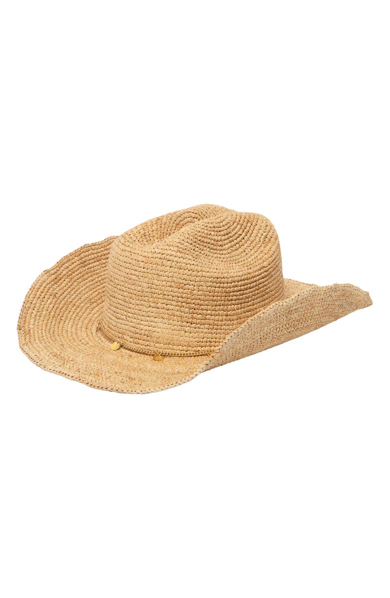 San Diego Hat Chain Detail Raffia Cowboy Hat, Main, color, Natural