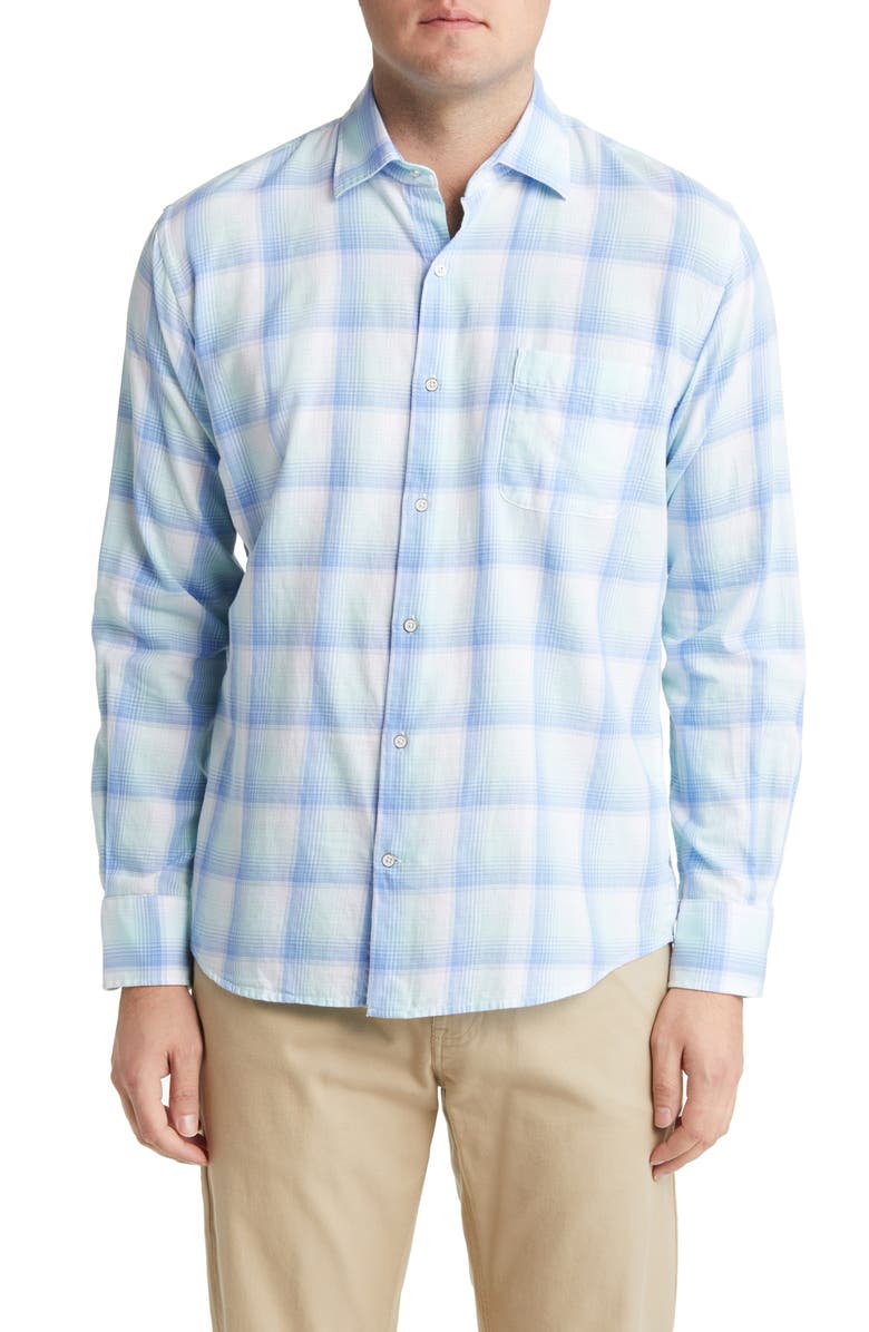 Peter Millar Emerald Plaid Cotton Sport Shirt, Main, color, 
