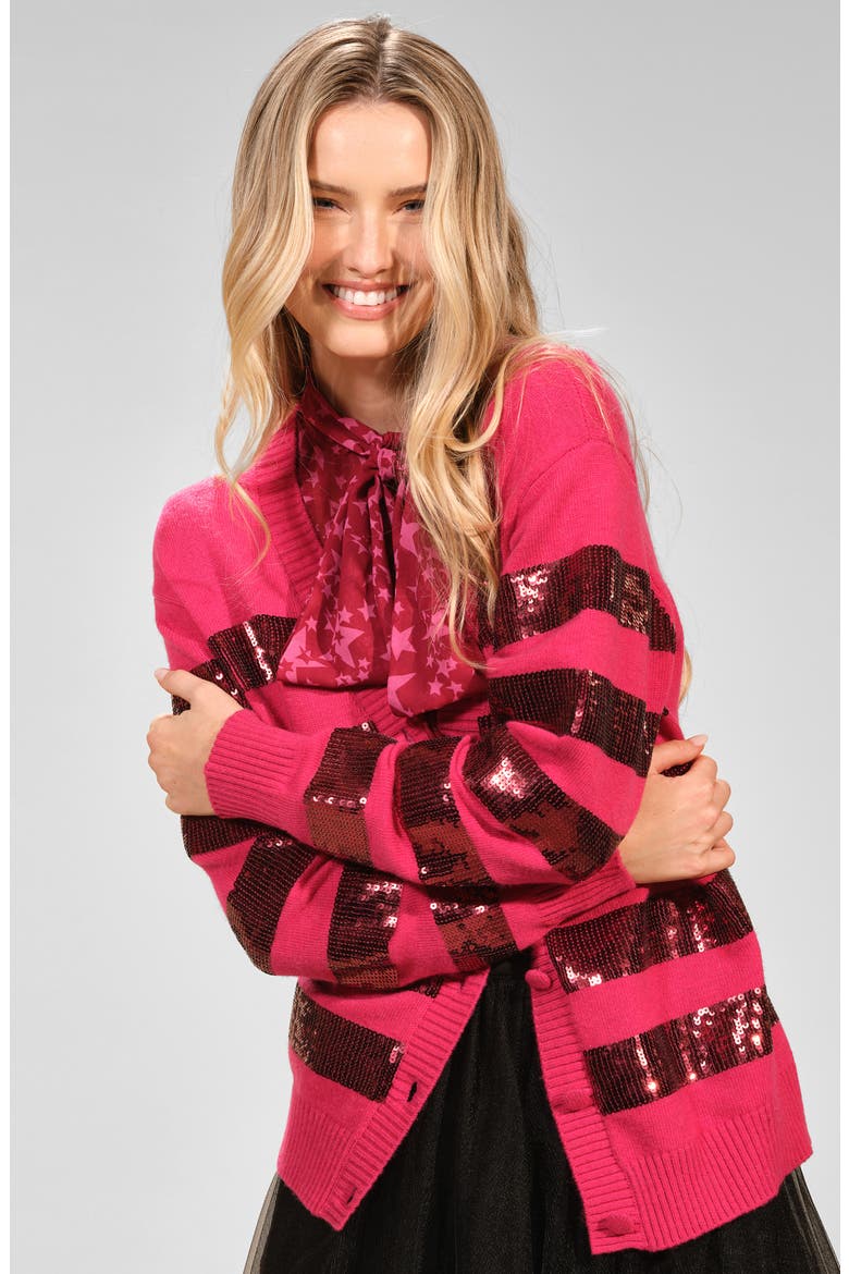 Stripe Sequin Cardigan, Alternate, color, CABARET/ BURGUNDY