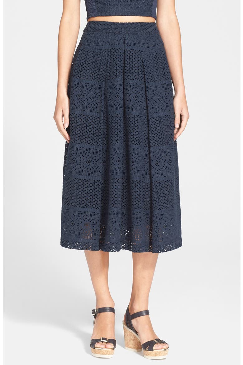 'Masie' Eyelet Midi Skirt, Main, color, NAVY