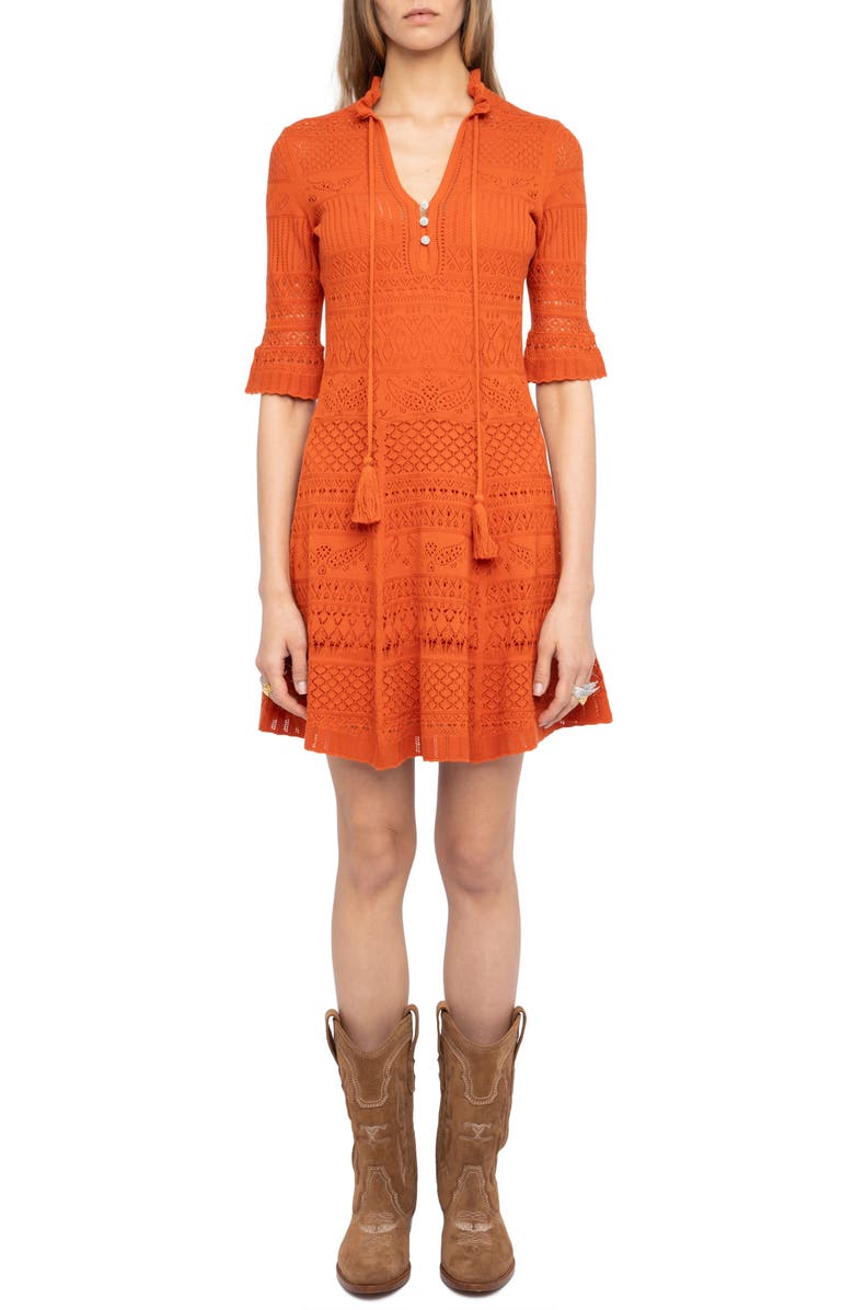 Zadig & Voltaire Memphis Cotton Pointelle Dress, Main, color, Tangerine