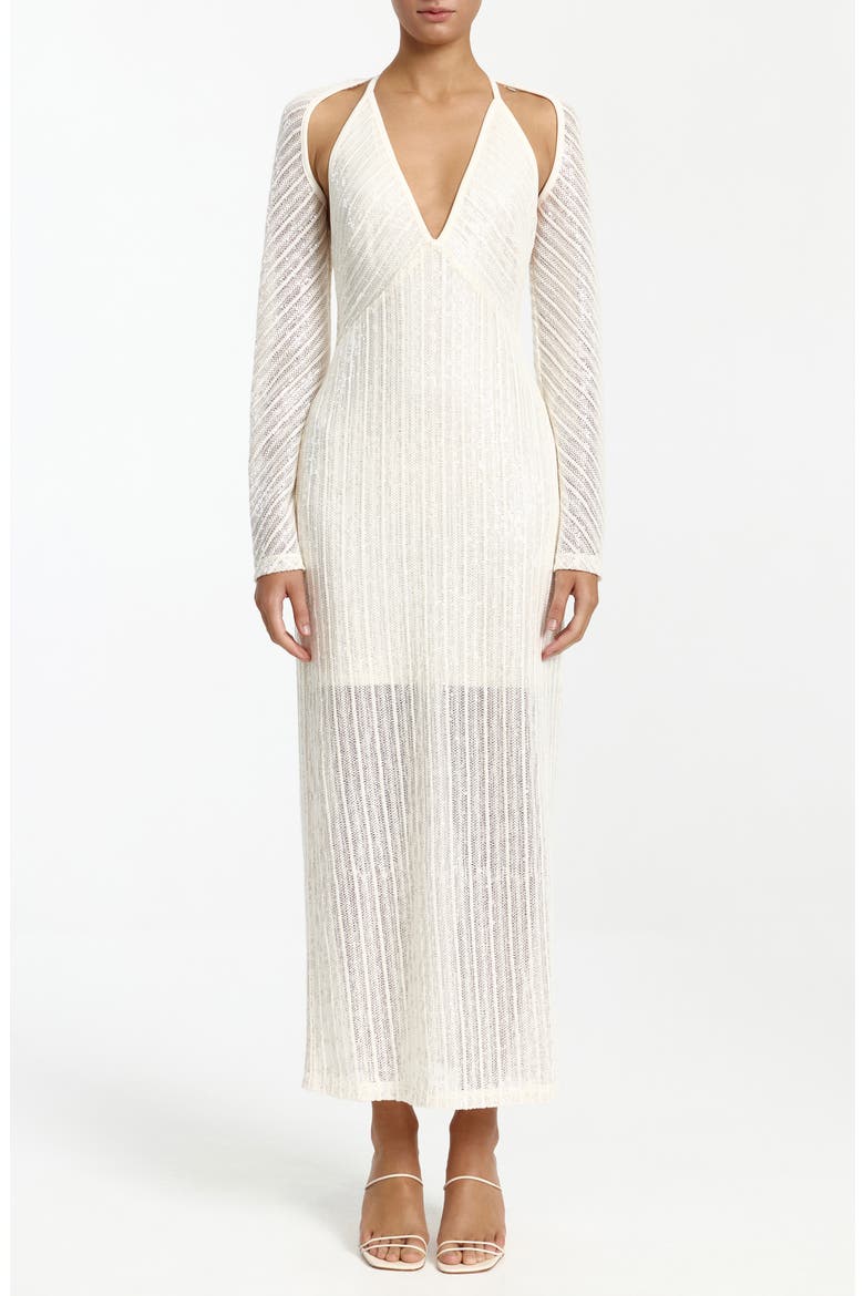Zenith Cutout Long Sleeve Knit Maxi Dress, Main, color, PEARL