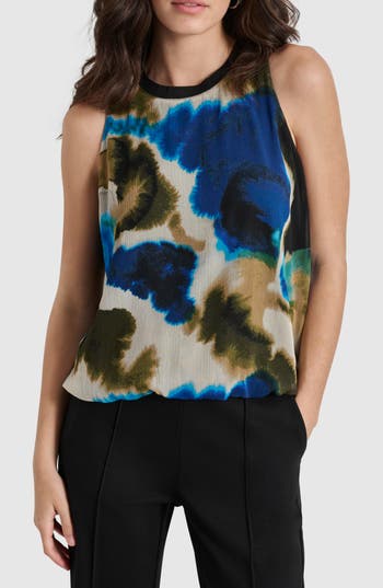 Dkny Bubble Hem Sleeveless Chiffon Top In Multi