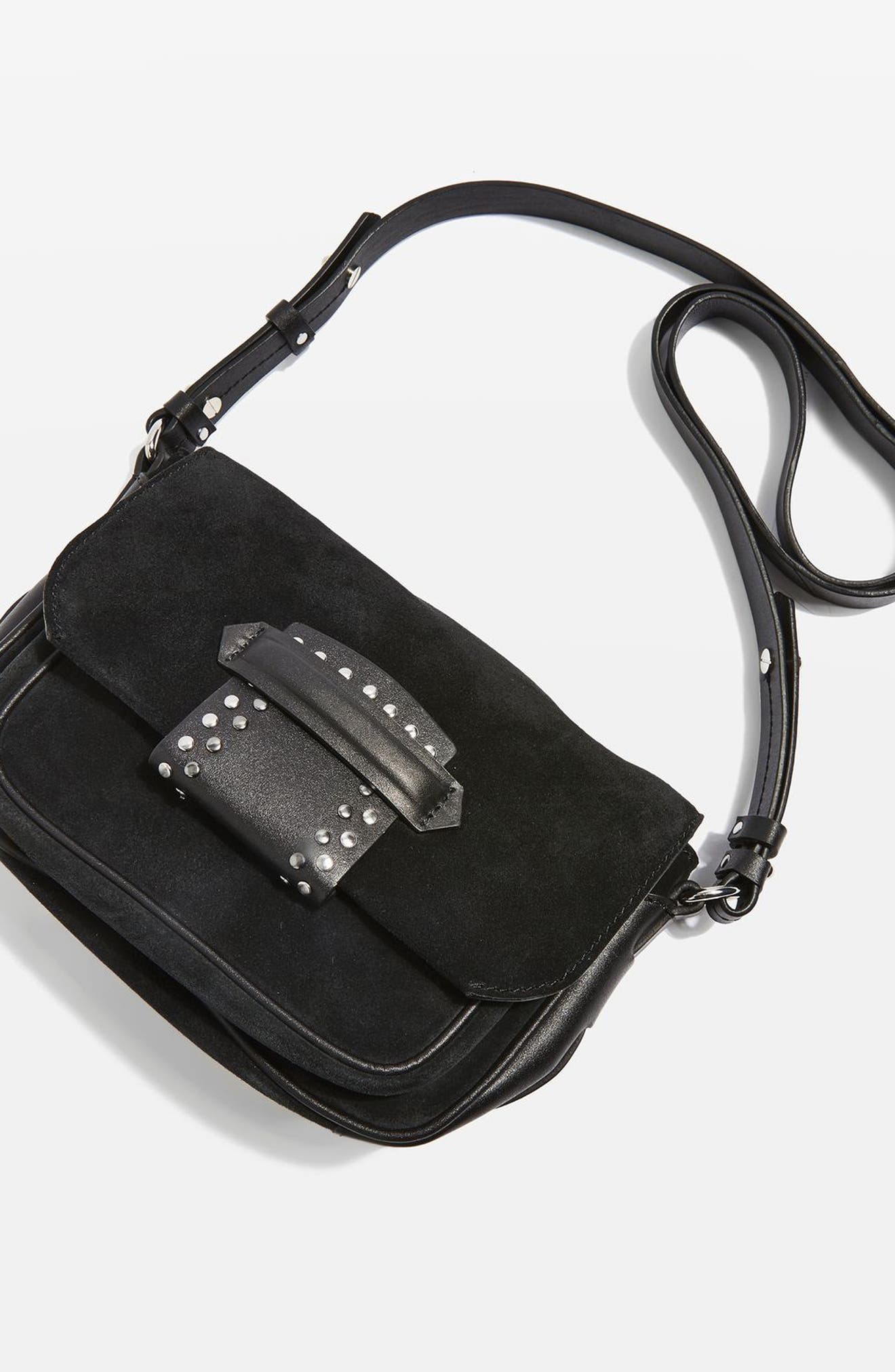 Topshop Premium Leather & Suede Crossbody Bag, Alternate, color, 