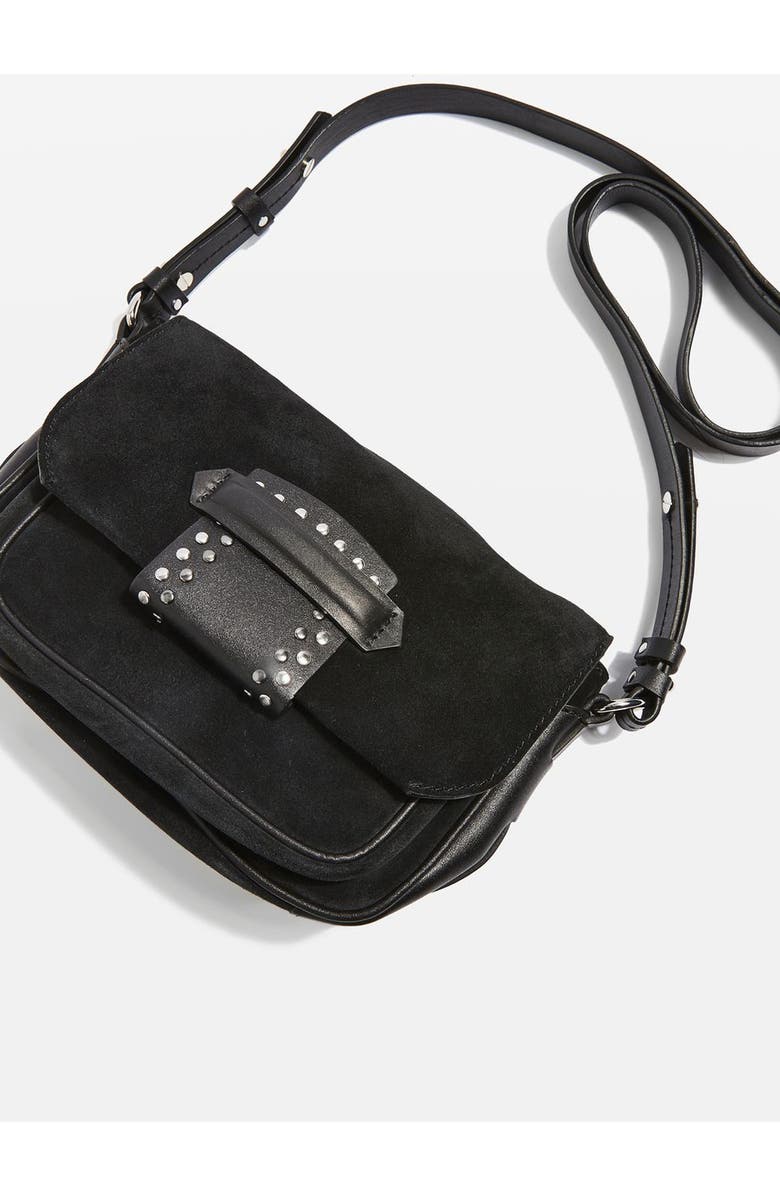 Topshop Premium Leather & Suede Crossbody Bag, Alternate, color,