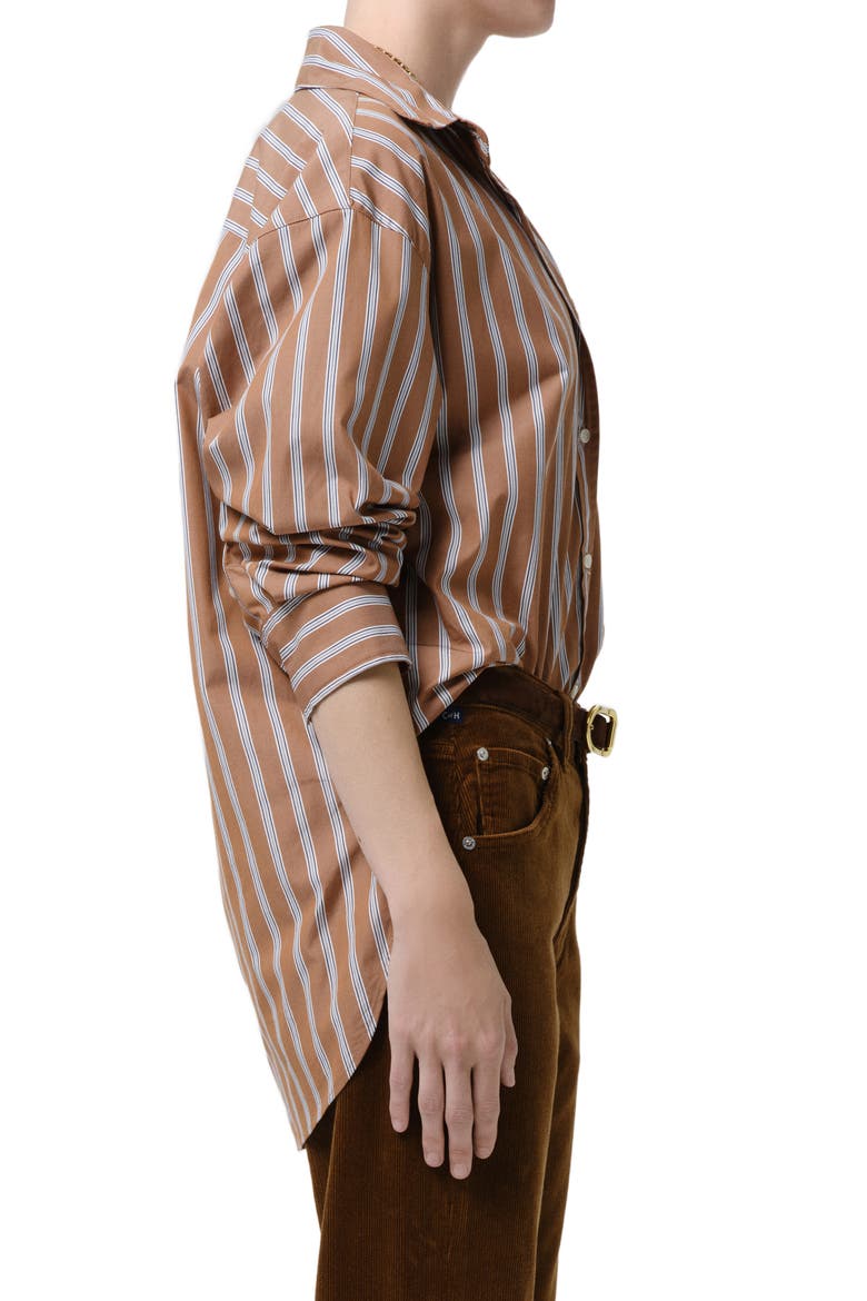 Thea Striped Boyfriend Shirt, Alternate, color, COPPER STRIPE ORGANIC BROWN