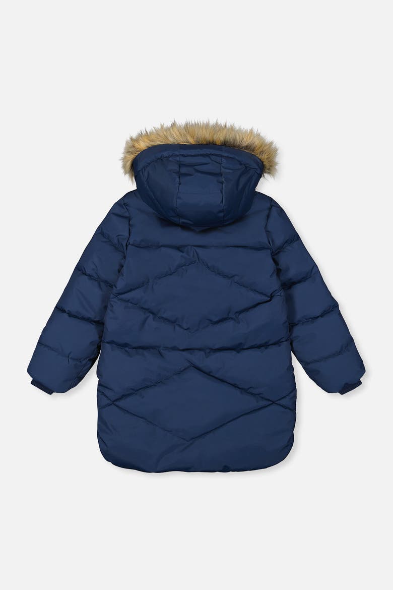Long Winter Diamond Quilted Faux Fur Hood Puffer Coat, Alternate, color, Dark Blue