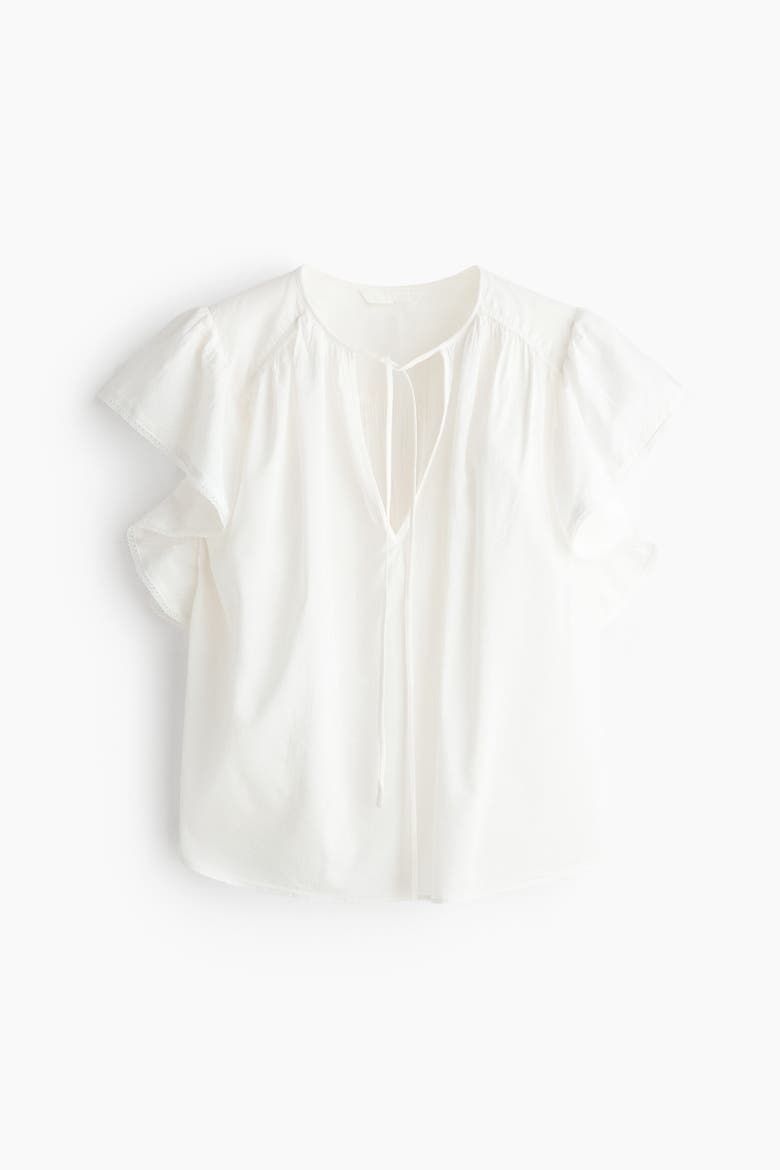 Flutter-sleeved Lace-trimmed Blouse, Alternate, color, White