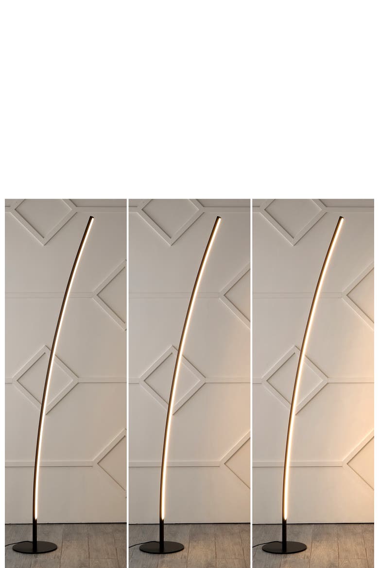 Malthe 71" Modern Contemporary Aluminum/Iron Arc Integrated LED Floor Lamp, Black, Alternate, color, Black