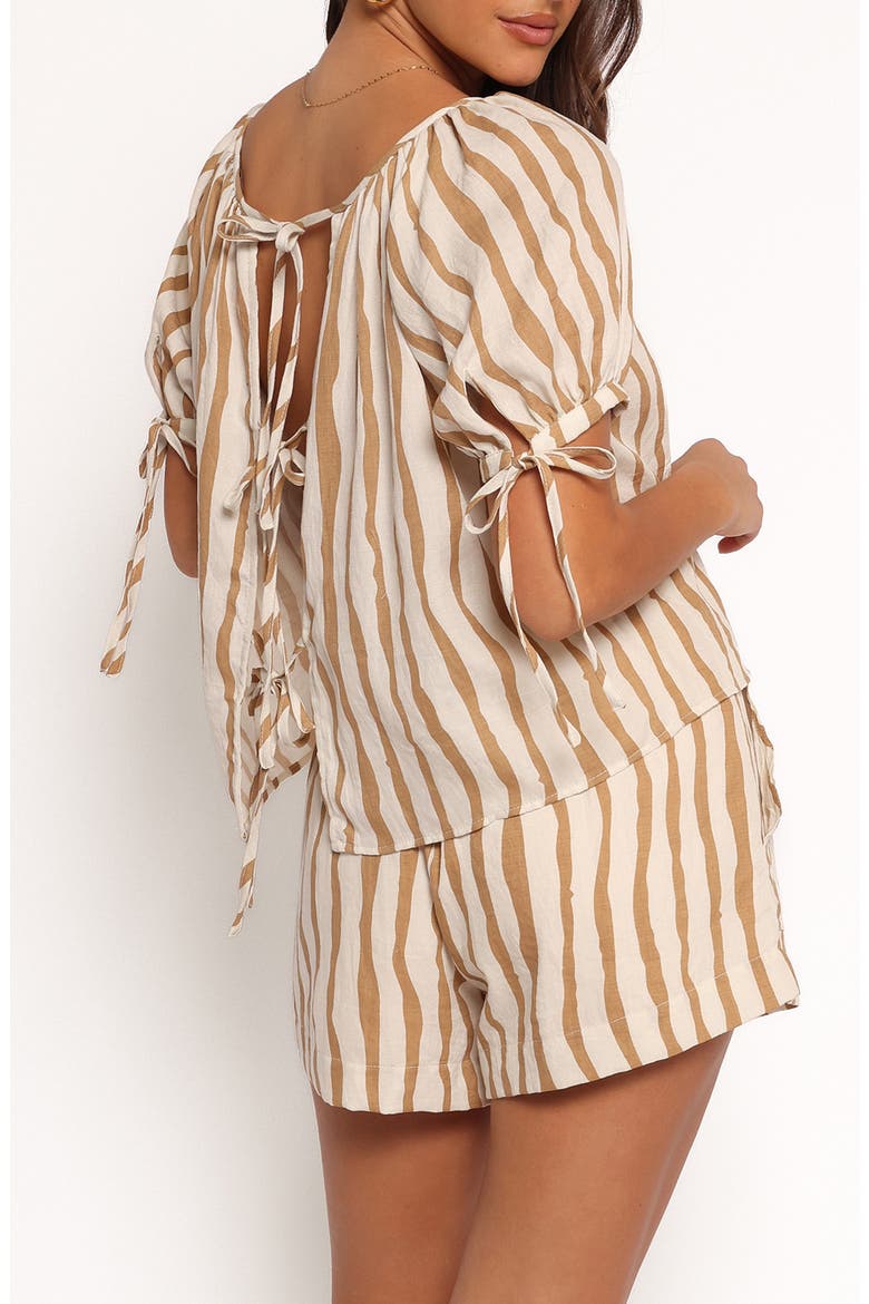 Maggie Stripe Cotton Blend Top & Shorts Set, Alternate, color, WHITE TAN STRIPE