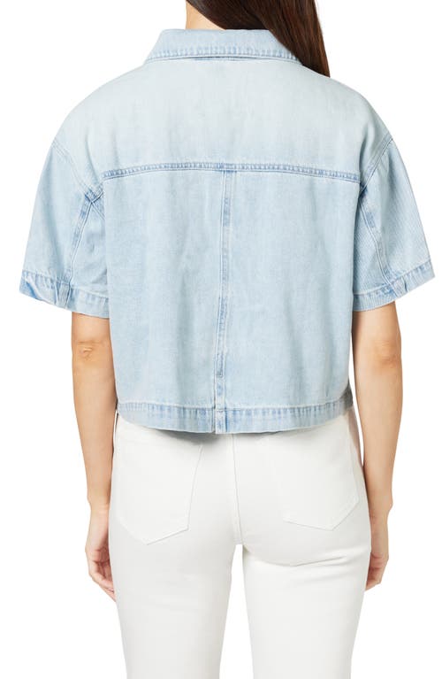 Habitual Oversize Short Sleeve Crop Denim Shirt In Blue