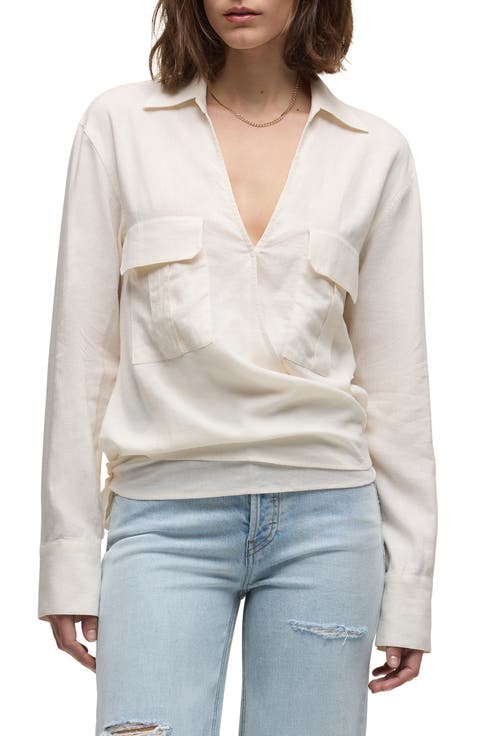 Cotton Blend Wrap Shirt