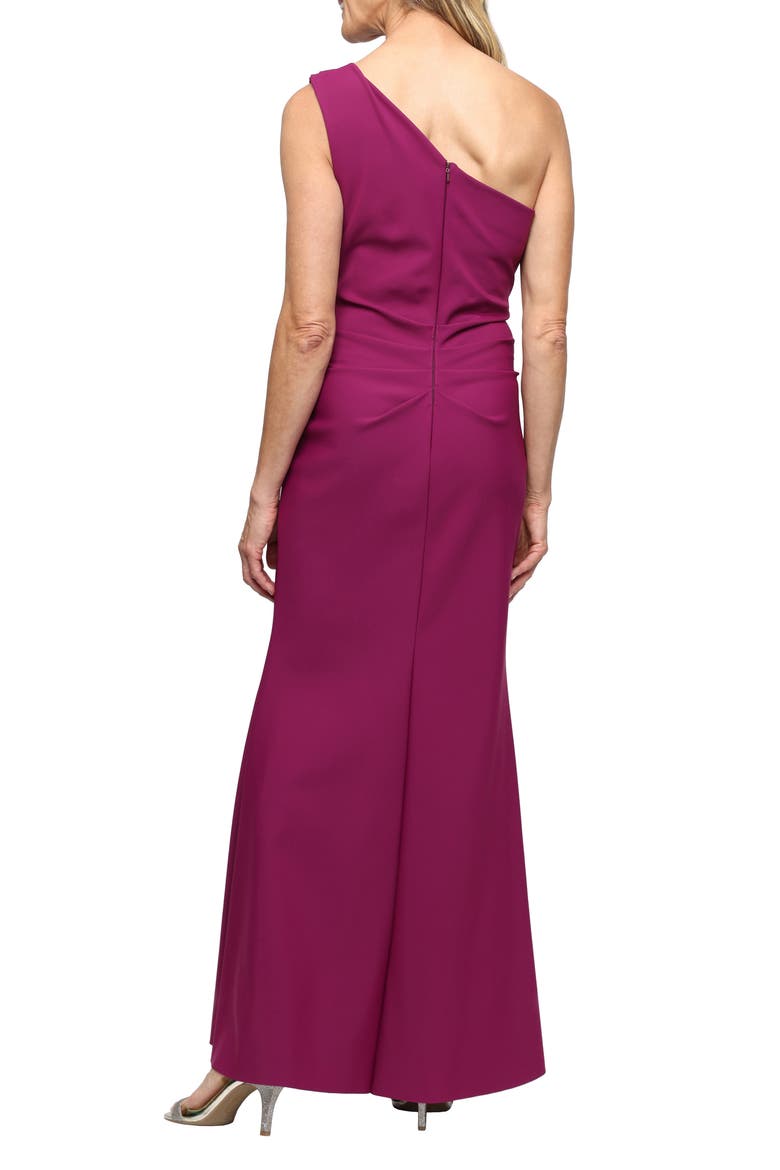 One-Shoulder Cascade Ruffle Contour Gown, Alternate, color, PASSION