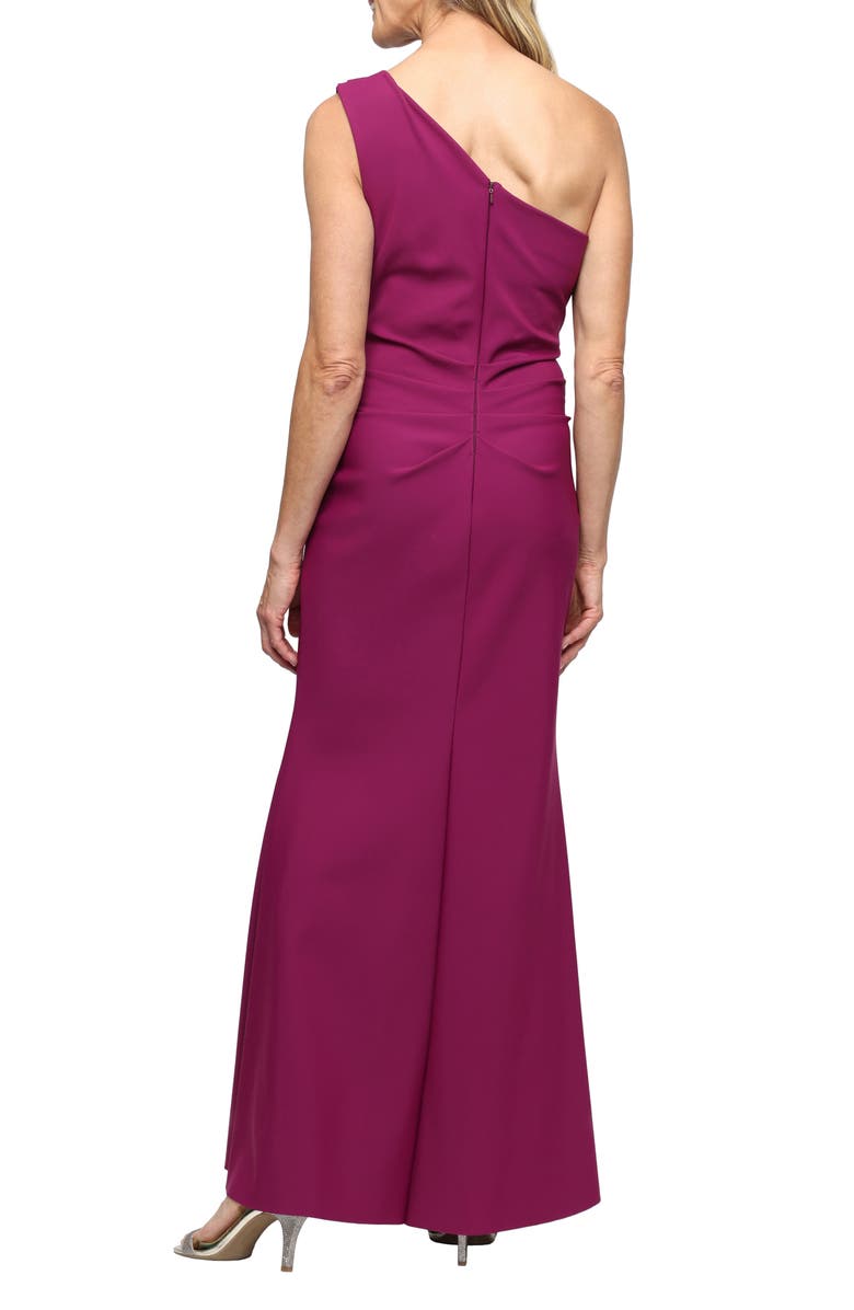 Alex Evenings One-Shoulder Cascade Ruffle Contour Gown, Alternate, color, Passion