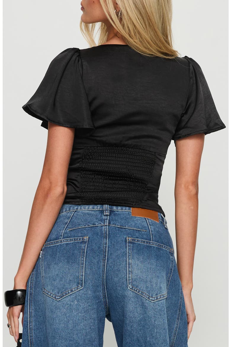 Sun Will Rise Tie Detail Satin Crop Top, Alternate, color, BLACK