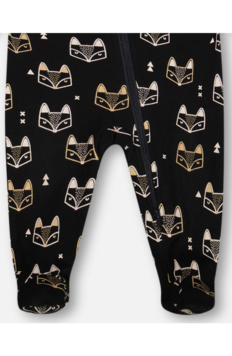 Deux par Deux Baby Boy's Organic Cotton One Piece Pajama Black Printed Fox, Alternate, color, 