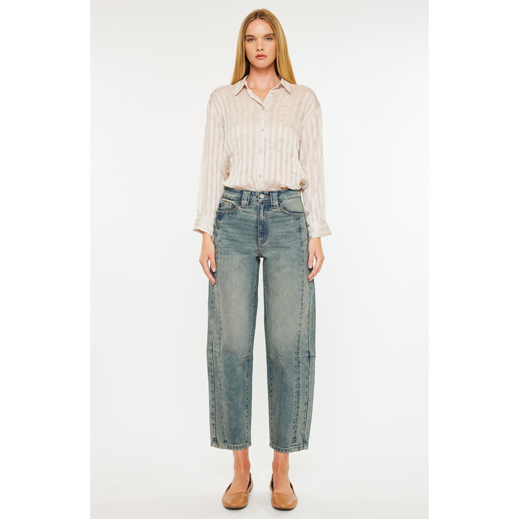 Kancan Cecilia High Rise Slim Barrel Jeans In Blue