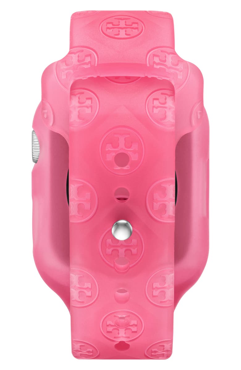 Tory Burch T Monogram Silicone Apple Watch<sup>®</sup> Watchband, 41mm, Alternate, color, Raspberry Pink