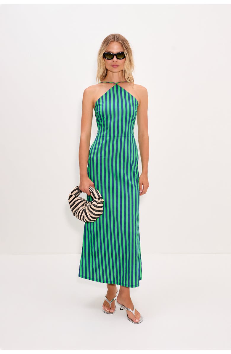 SIMONMILLER SIMON MILLER Kit Poplin Halter Midi Dress Navy/Grass Green, Alternate, color, Navy/Grass Green