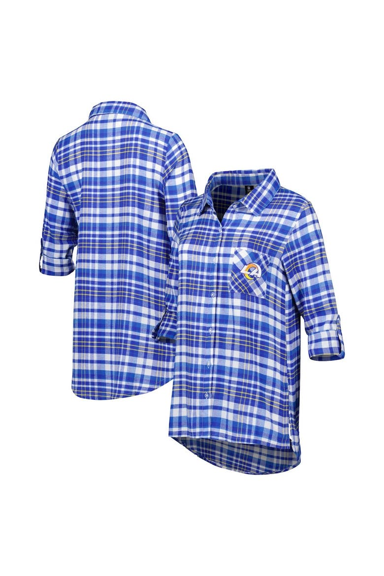 Women's Concepts Sport Royal Los Angeles Rams Mainstay Plaid Full-Button Long Sleeve Nightshirt, Main, color, Royal