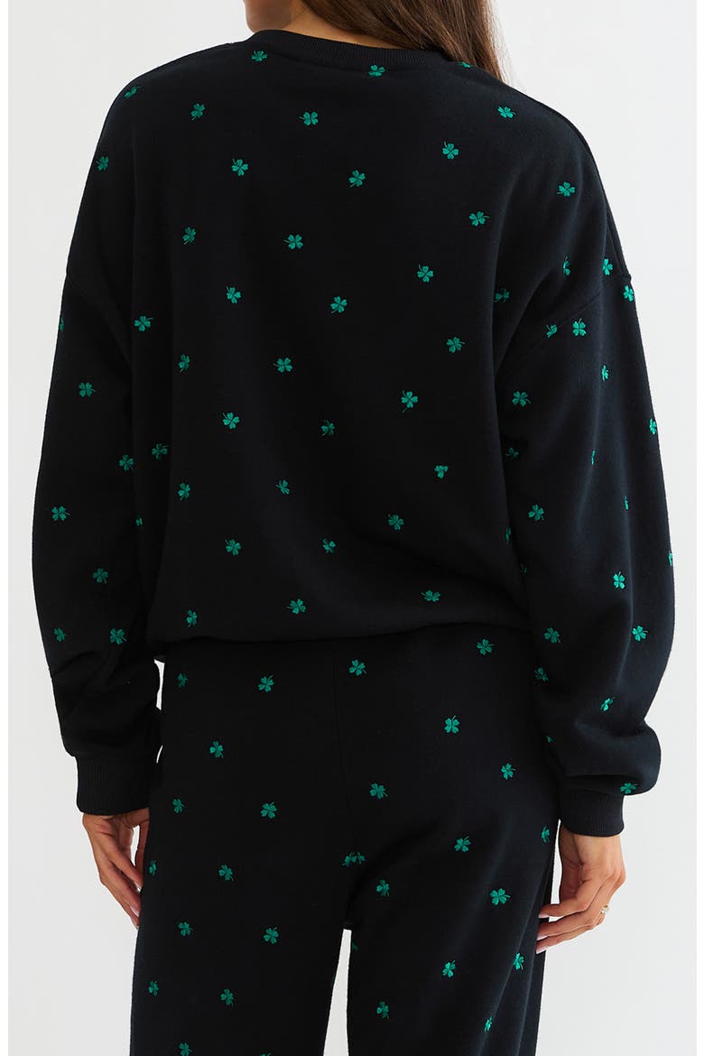 Devyn Embroidered Clovers Oversized Sweatshirt, Alternate, color, MIDNIGHT CLOVER