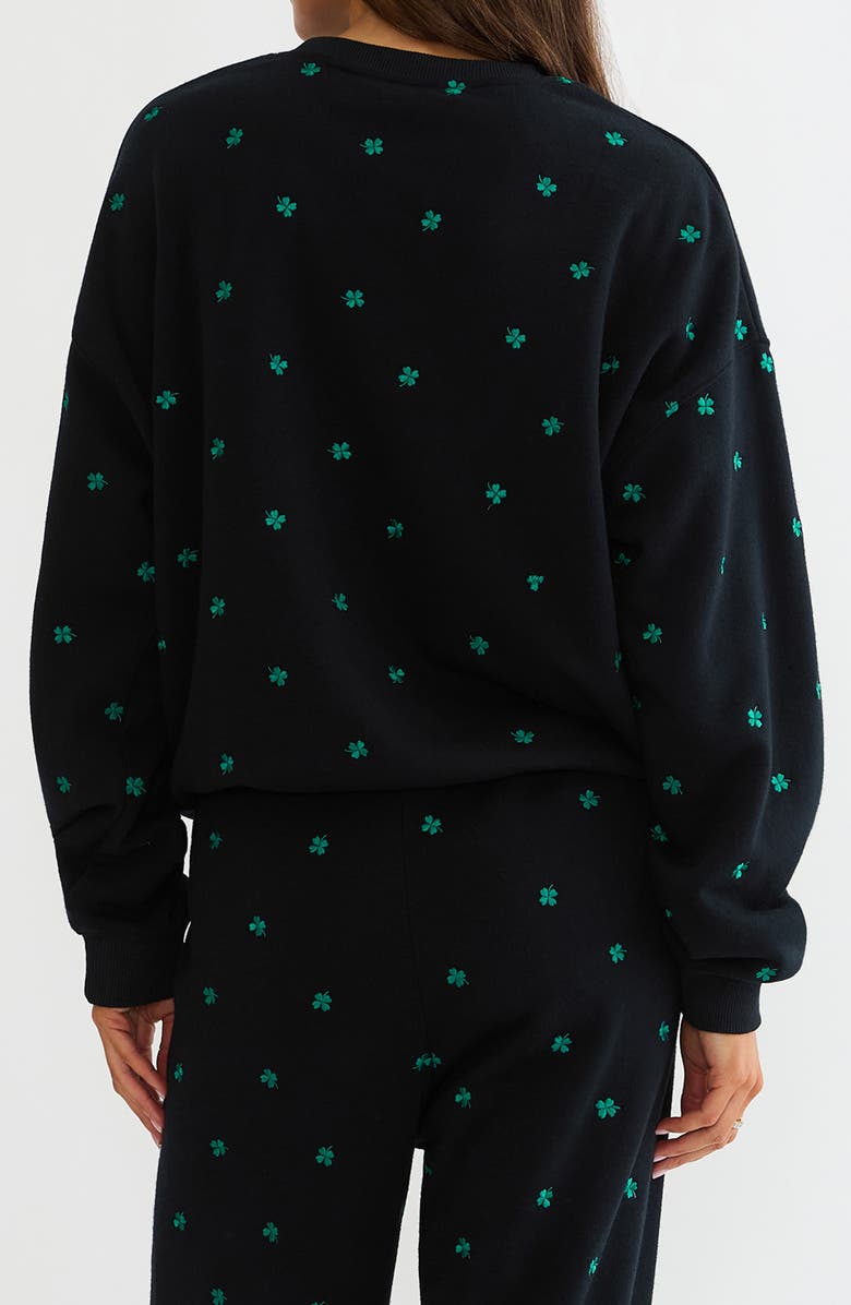 Beach Riot Devyn Embroidered Clovers Oversized Sweatshirt, Alternate, color, Midnight Clover