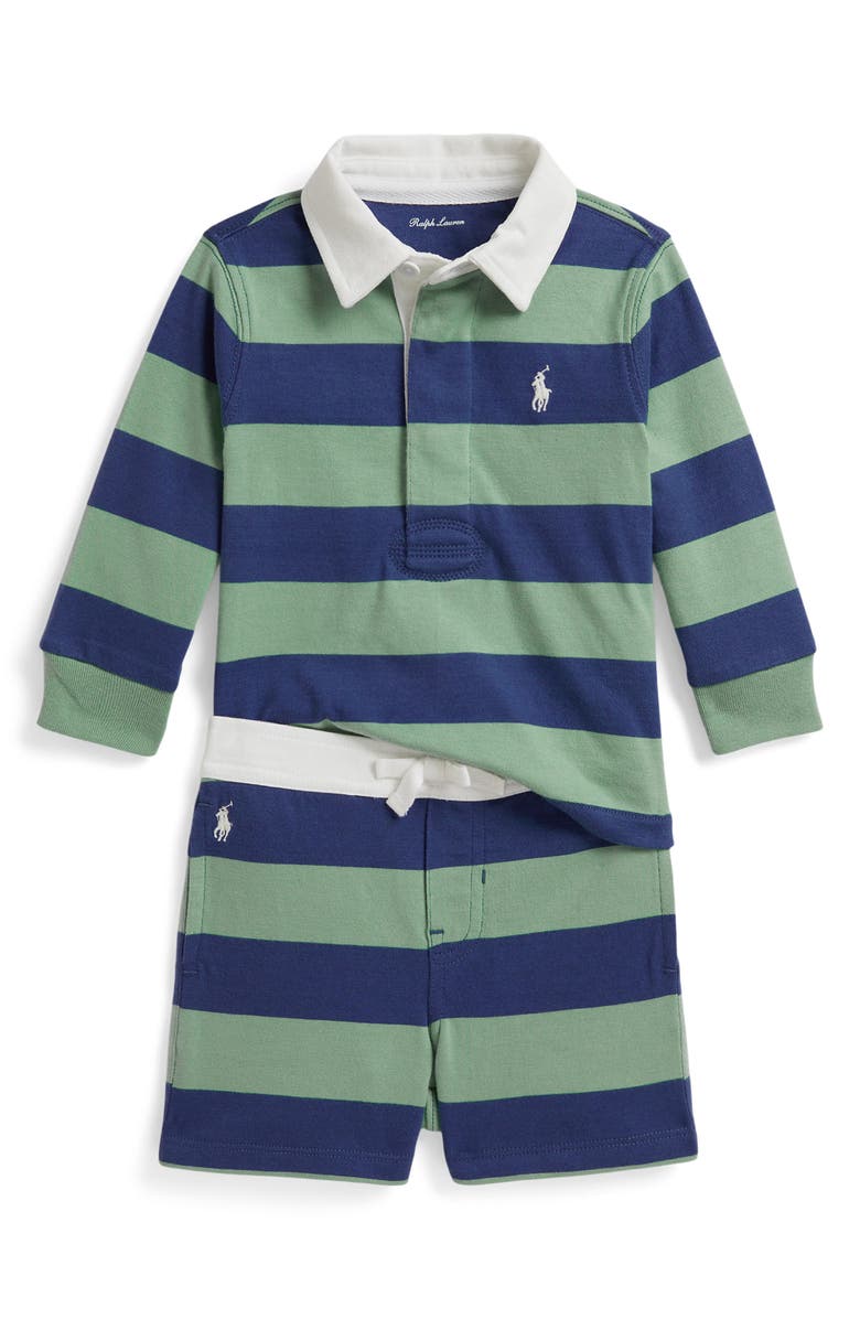 Ralph Lauren Jersey Two-Piece Short Set, Main, color, Faded Mint/ Old Royal