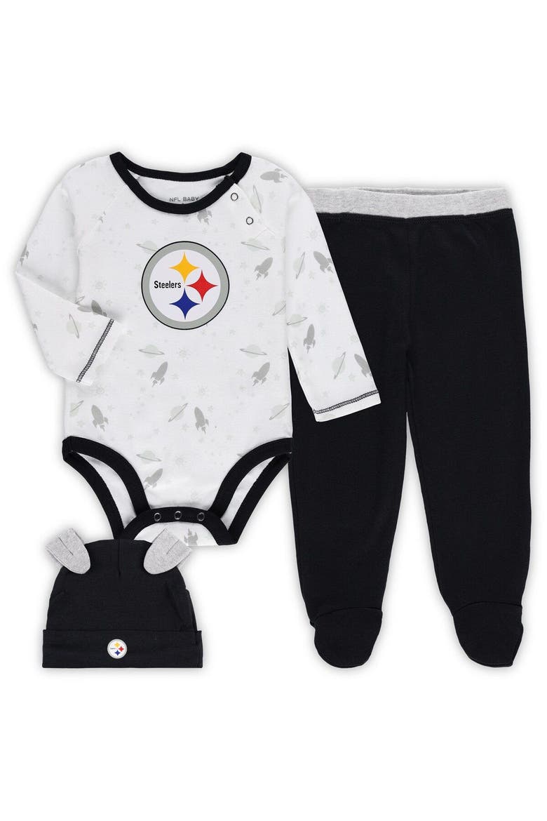 Newborn & Infant White/Black Pittsburgh Steelers Dream Team Bodysuit Pants & Hat Set, Main, color, White