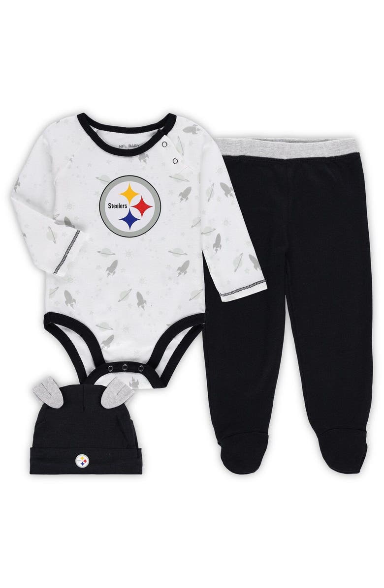 Outerstuff Newborn & Infant White/Black Pittsburgh Steelers Dream Team Bodysuit Pants & Hat Set, Main, color, 