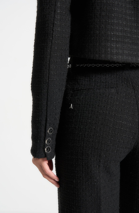 Celine Cropped Tweed Jacket with Pearls