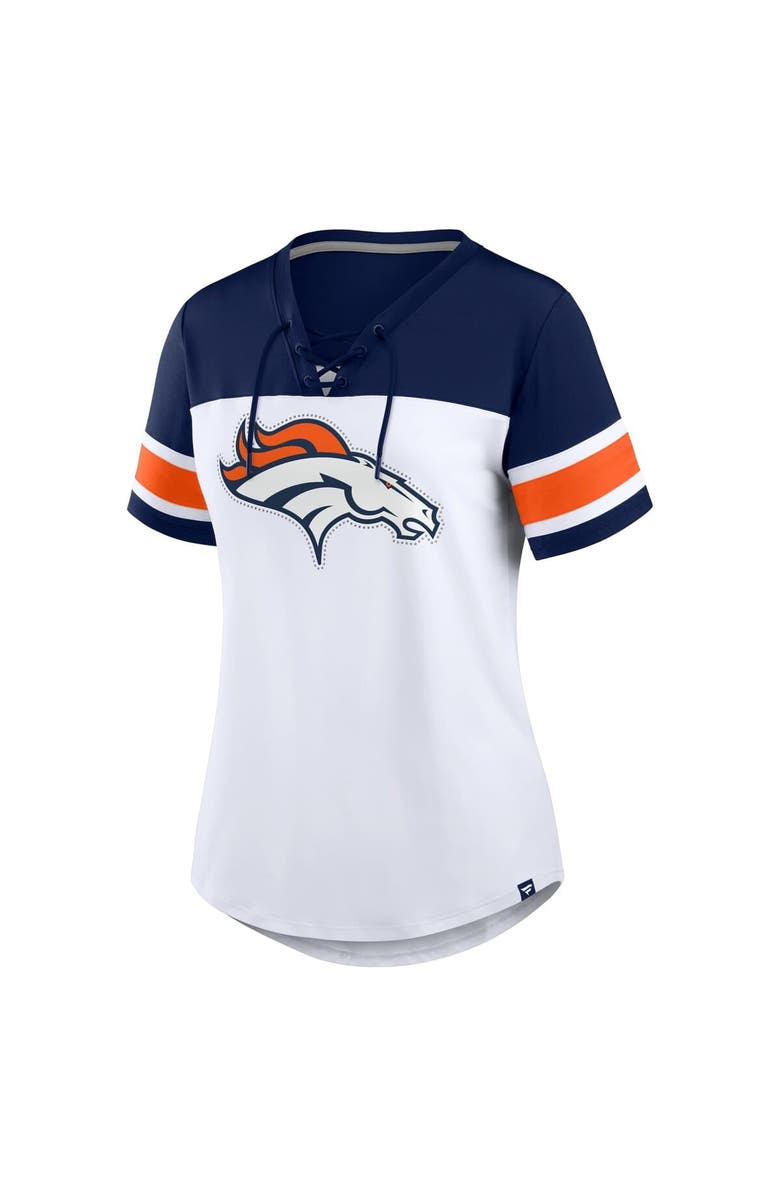 FANATICS Women's Fanatics White/Navy Denver Broncos Athena Rhinestone Lace-Up V-Neck T-Shirt, Alternate, color, White