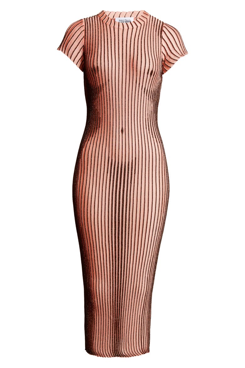 Body Morph Trompe l'Oeil Rib Sweater Dress, Alternate, color, PINK/ BROWN