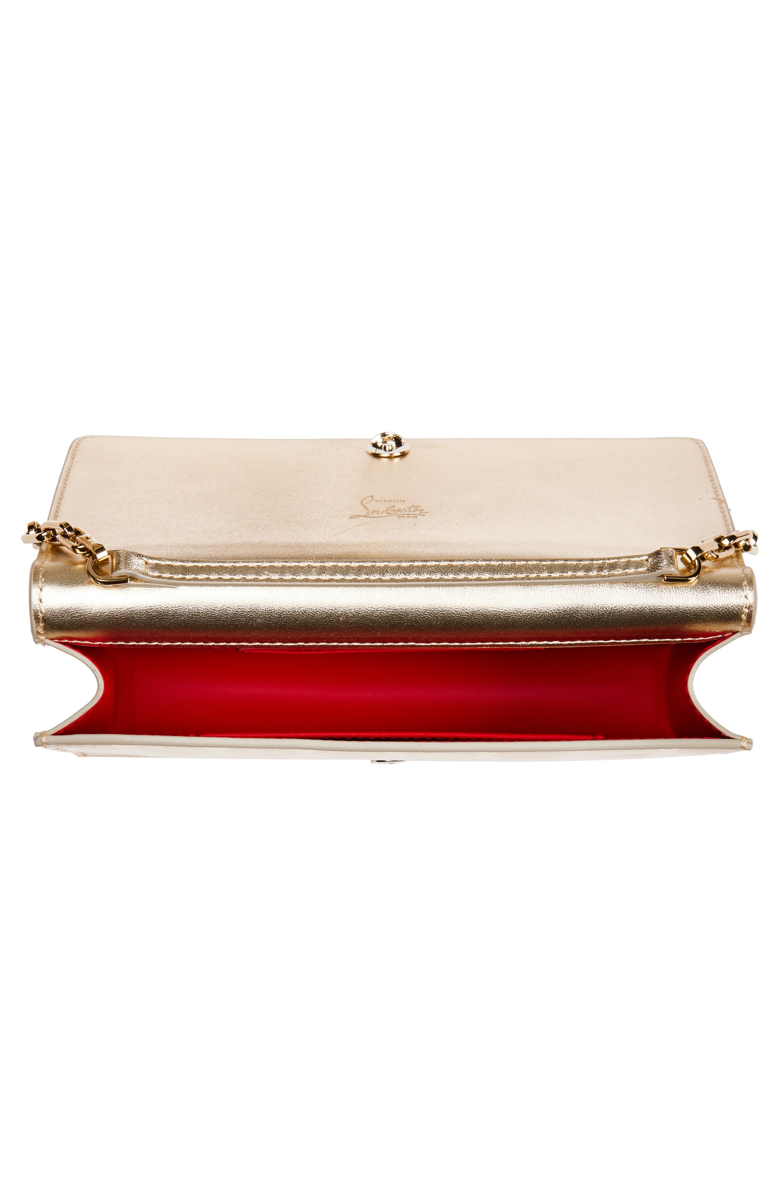 Christian Louboutin Bettina Metallic Leather Clutch, Alternate, color, Light Platine/ Gold