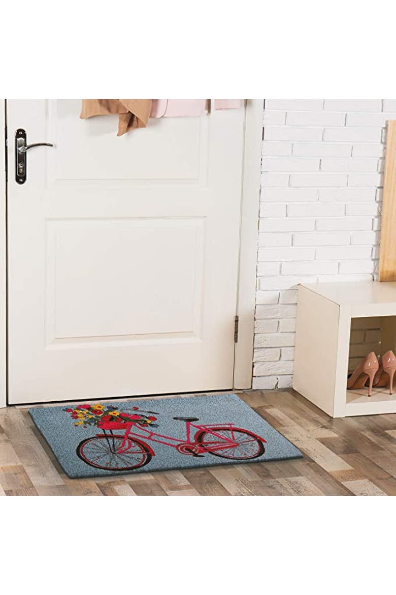 Bike Rider Coir Rectangle Indoor Outdoor Doormat Blue, Alternate, color, Blue