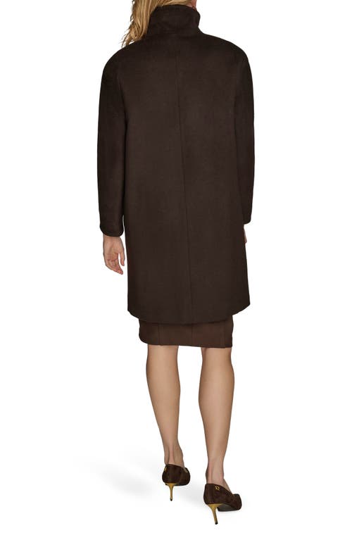 Donna Karan New York Converible Collar Wool Blend Coat In Brown