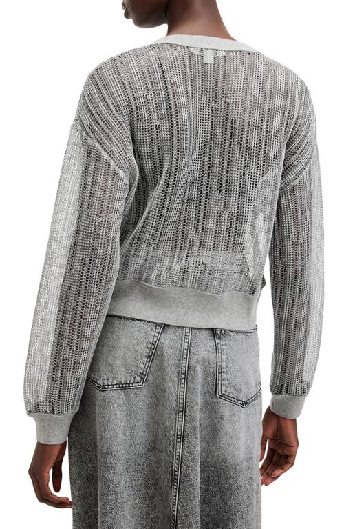 Allsaints Giana Long Sleeve Open Knit Sweatshirt In Silver