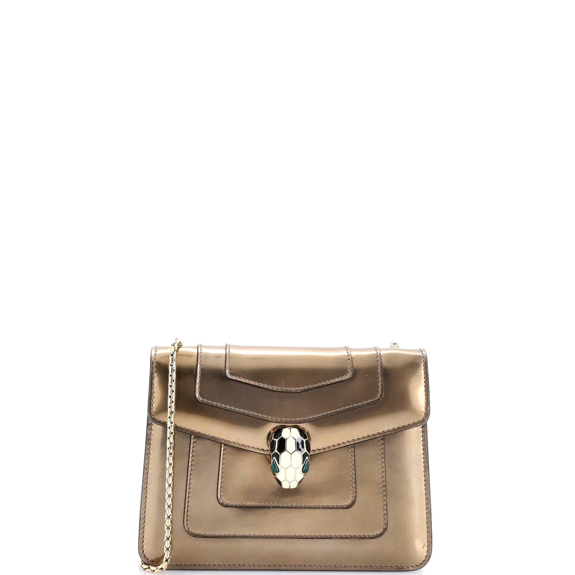 Serpenti Forever Square Shoulder Bag Metallic Leather Small, Main, color, Metallic Gold