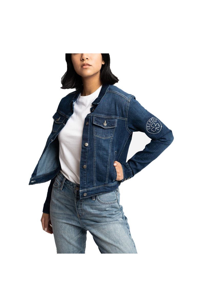 LUSSO Women's Lusso Blue Boston Celtics Georgie Swarovski Crystals Button-Up Denim Jacket, Alternate, color, Blue