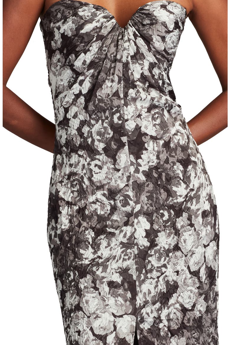 Textured Floral Strapless Gown, Alternate, color, IVORY BLACK/ FLORAL
