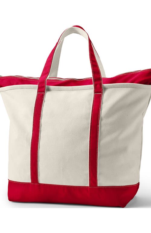 Lands' End Zip Top Canvas Tote Bag In Natural/heritage Red