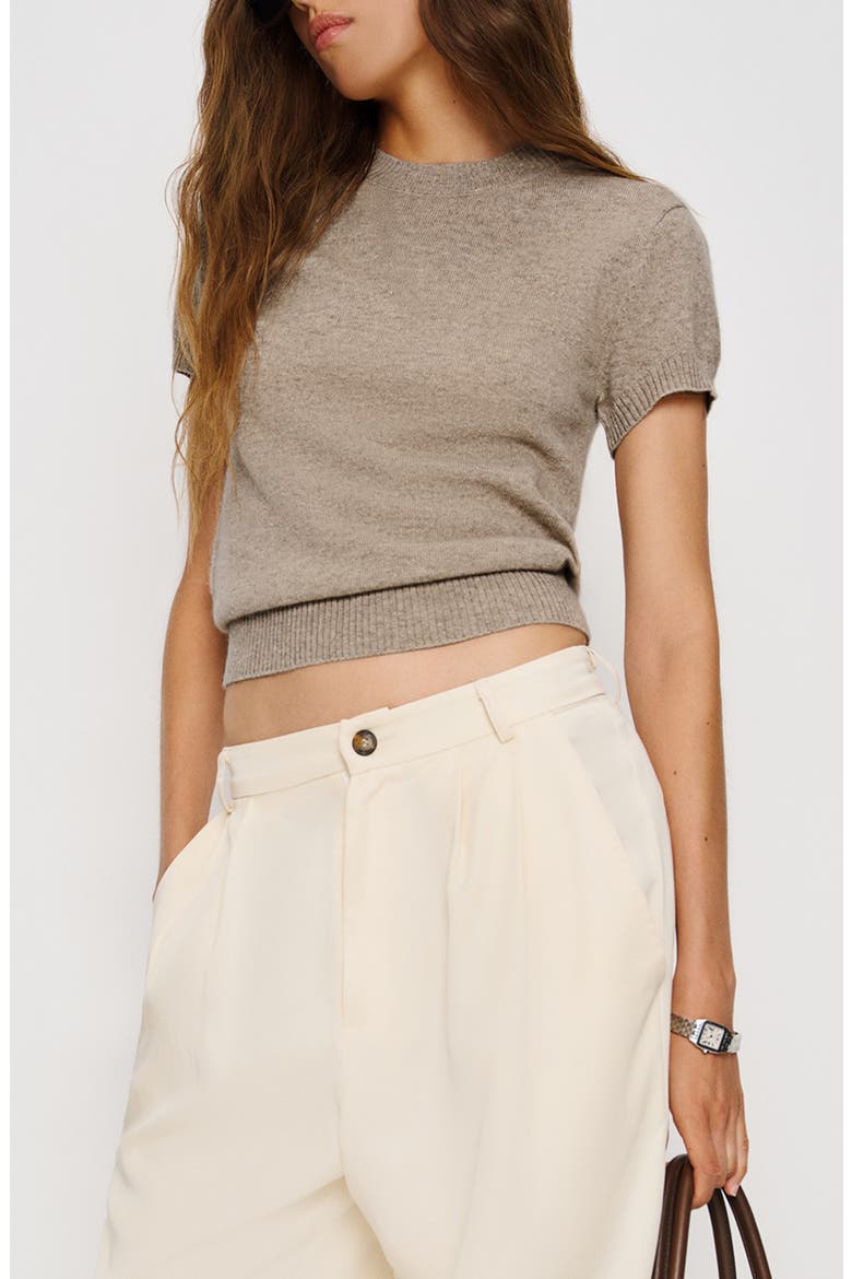 Darcy Cashmere Short Sleeve Sweater, Alternate, color, OATMEAL