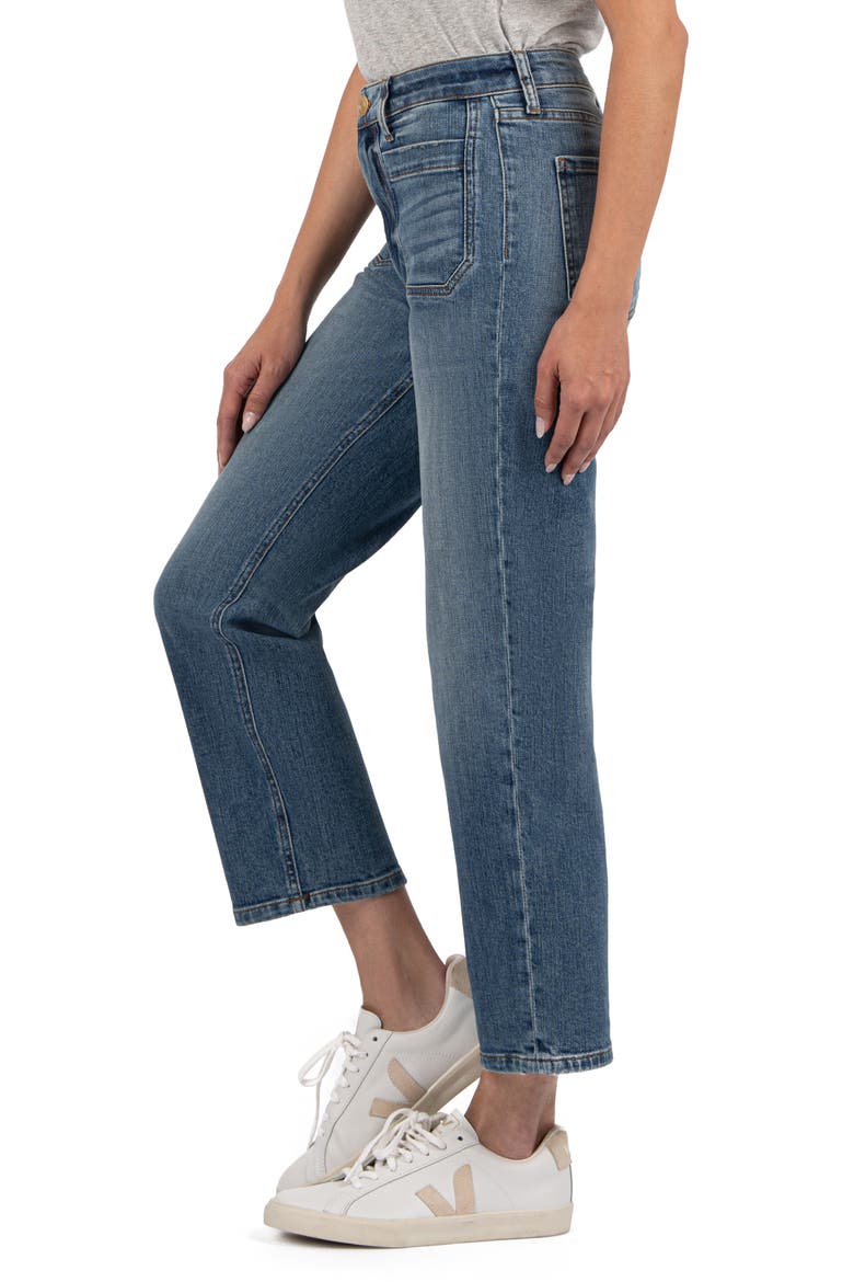 Elizabeth Patch Pocket High Waist Crop Straight Leg Jeans, Alternate, color, CLARITY