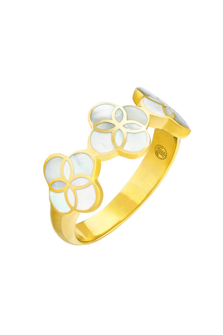 Sterling With 18K Gold Overlay And Gemstones Triple Petal Ring, Main, color, WHITE