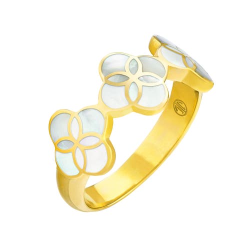 Jan Leslie Sterling With 18k Gold Overlay And Gemstones Triple Petal Ring In White
